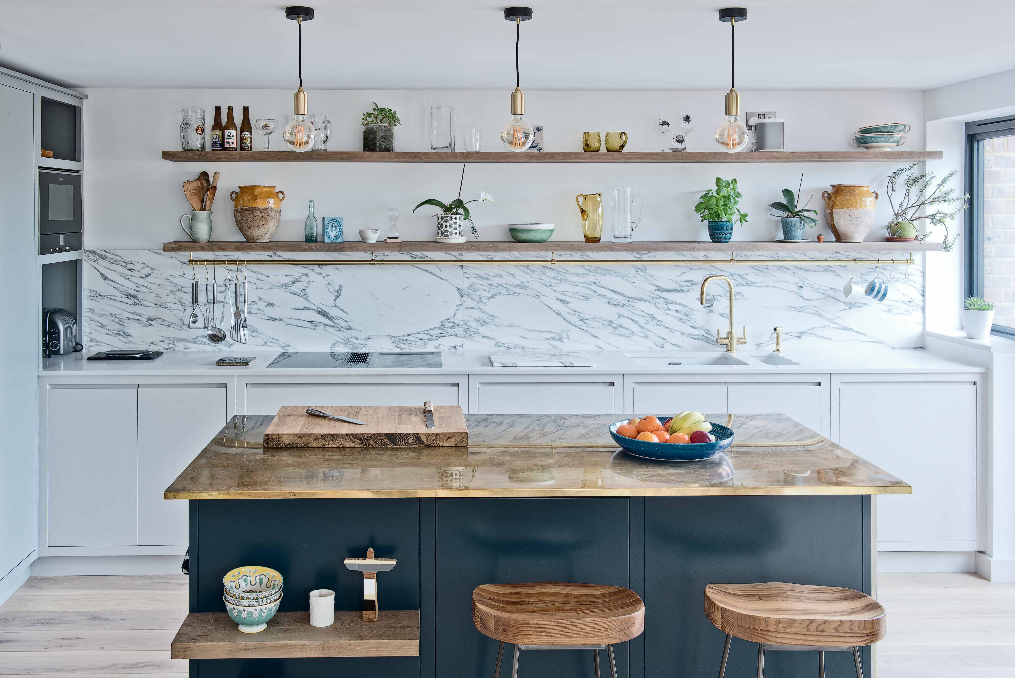 Contemporary shaker style bespoke kitchen perrin and rowe tap sink marble quartz bora hob fisher paykel fridge farrow and ball Farnham surrey