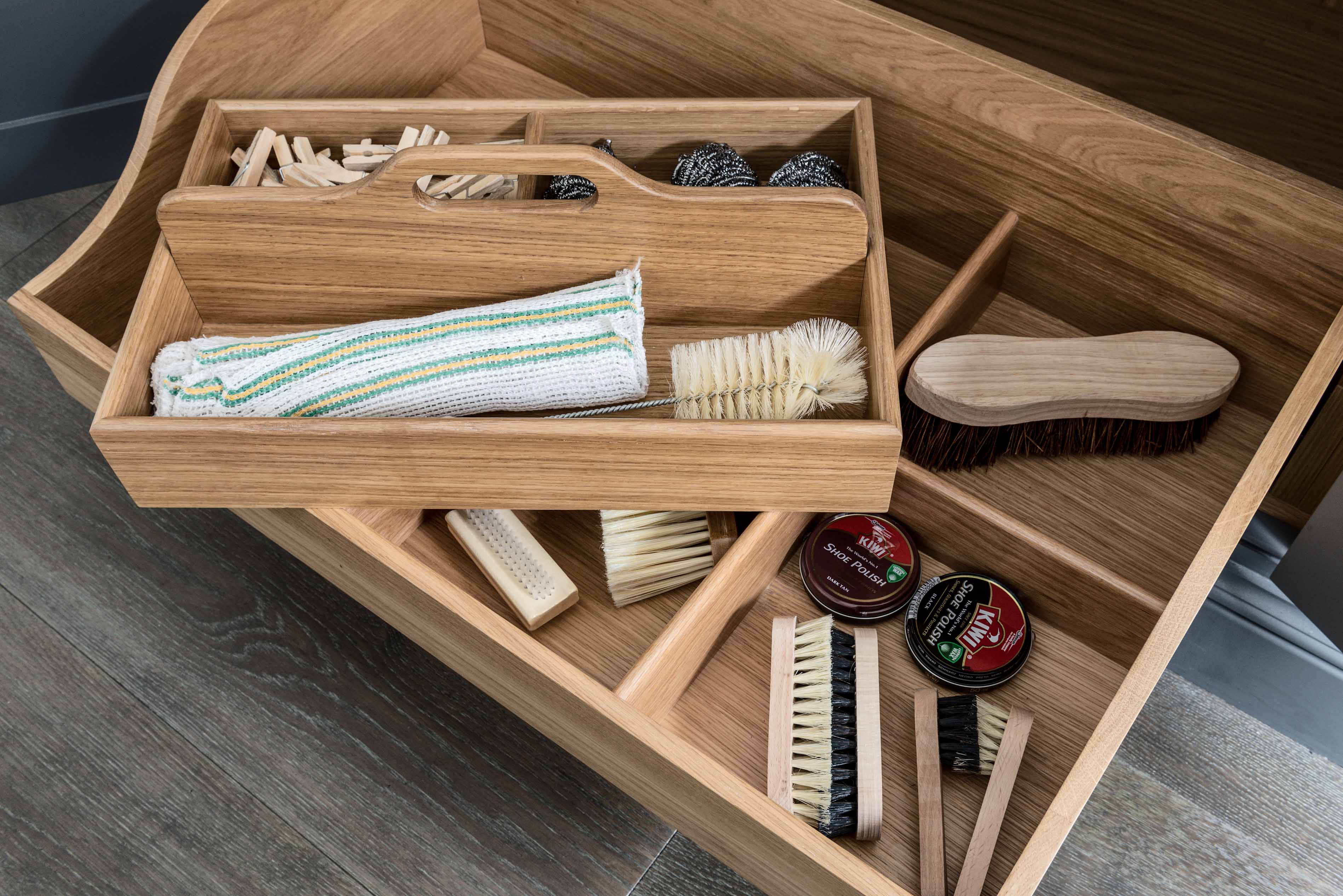 001. Bespoke kitchen shaker style cleaning tray cabinet storage Perrin and Rowe Armac Martin Farrow and Ball near Guildford, Surrey