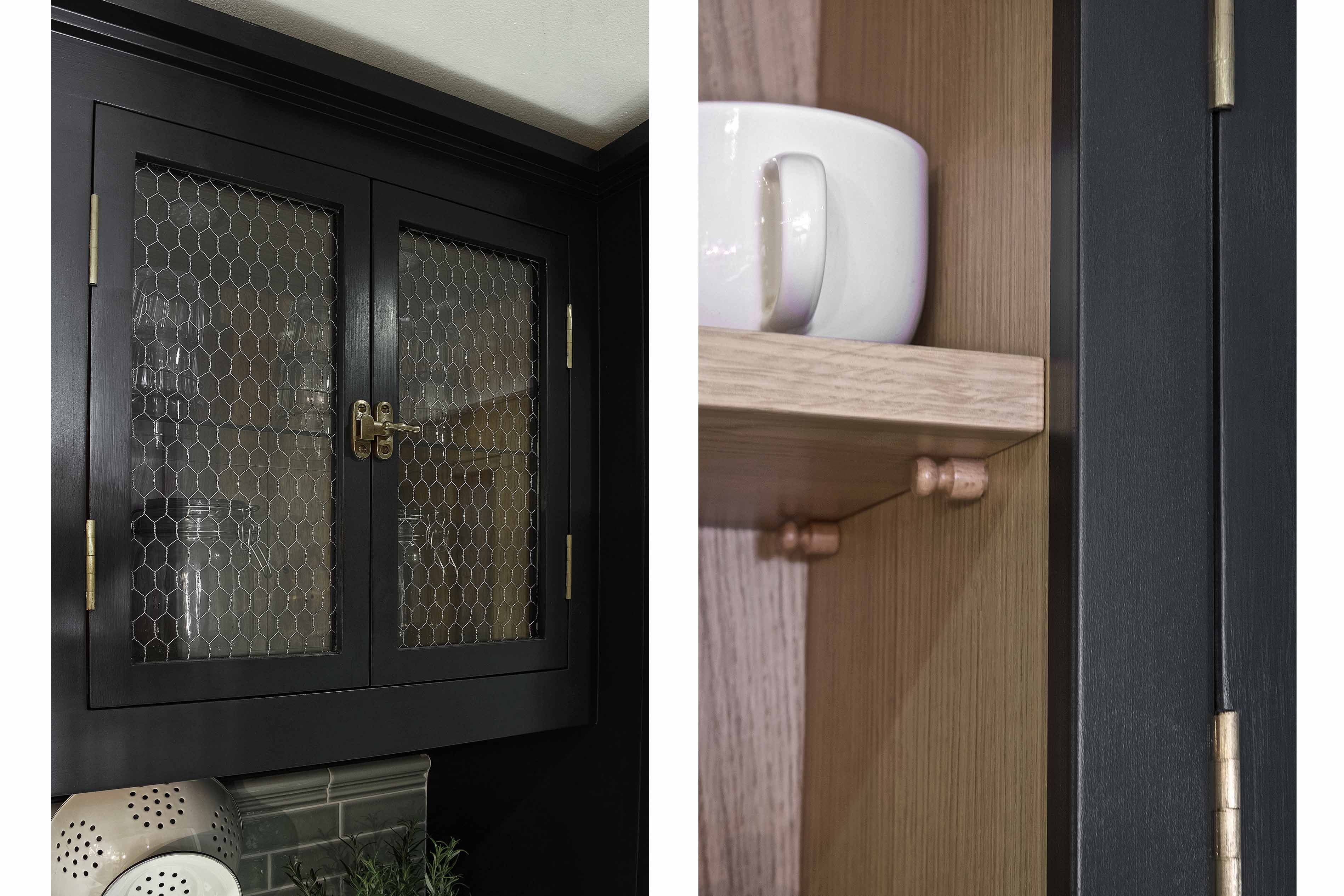 001. Bespoke pantry larder shaker style Farrow and Ball Mylands copper brass vegetable crates Perrin and Rowe Armac Martin Hook Hampshire