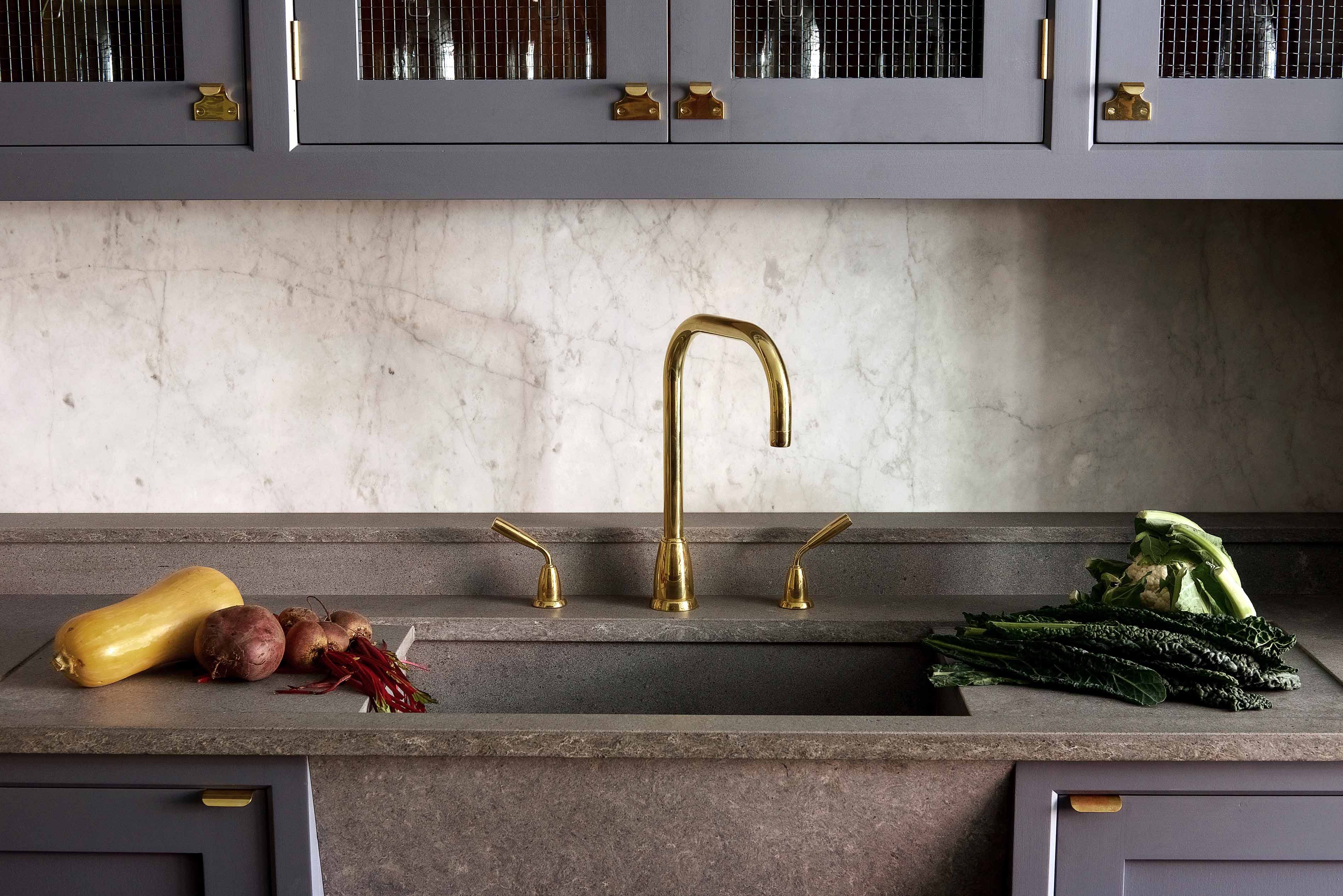 001. Bespoke kitchen shaker style marble granite stone worktops Armac Martin Farrow and Ball Mylands near Winchester, Hampshire