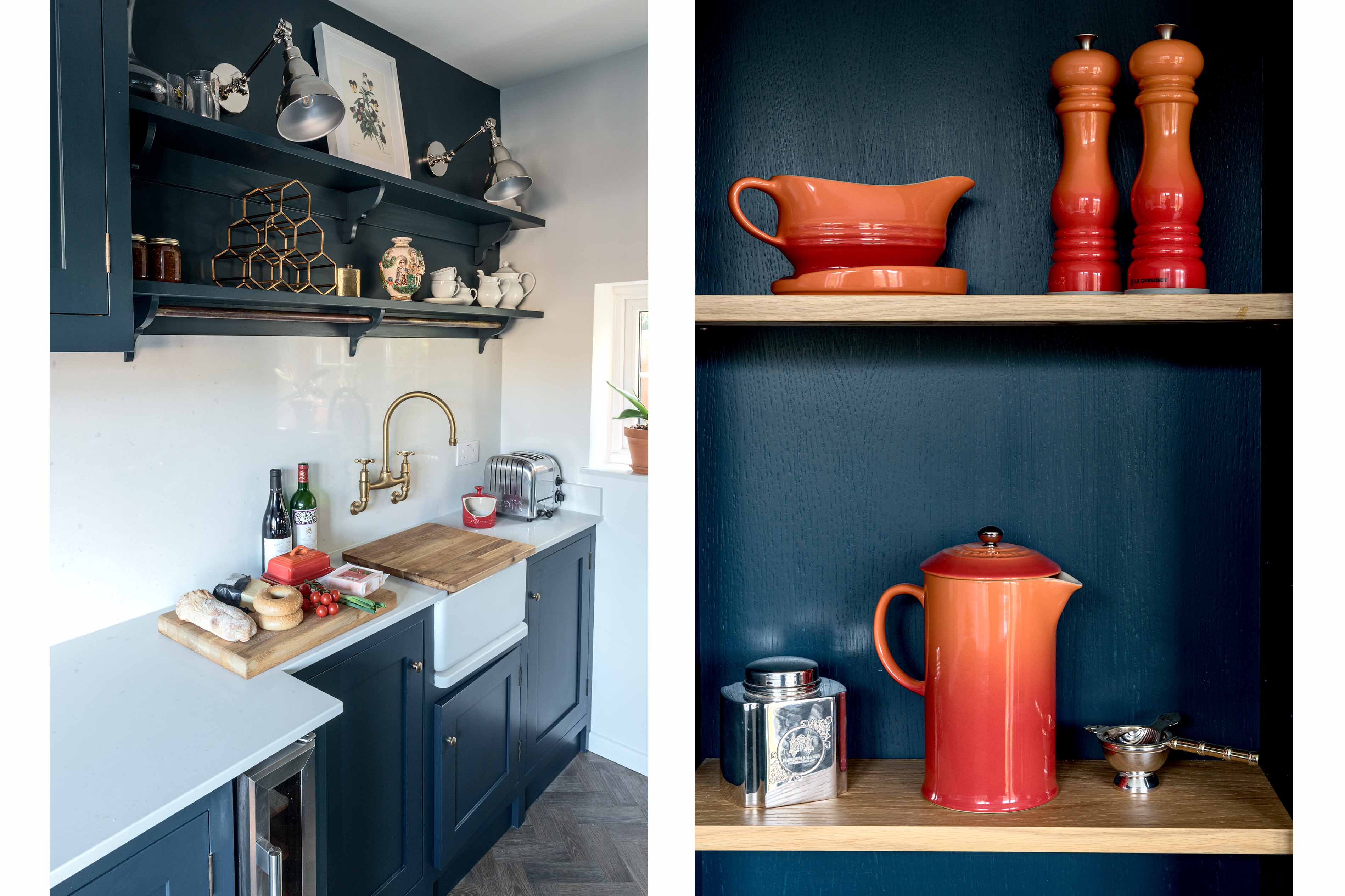 004. Shaker style country bespoke scullery kitchen Perrin and Rowe Armac Martin Farrow and Ball brass copper worktop near Farnham, Surrey