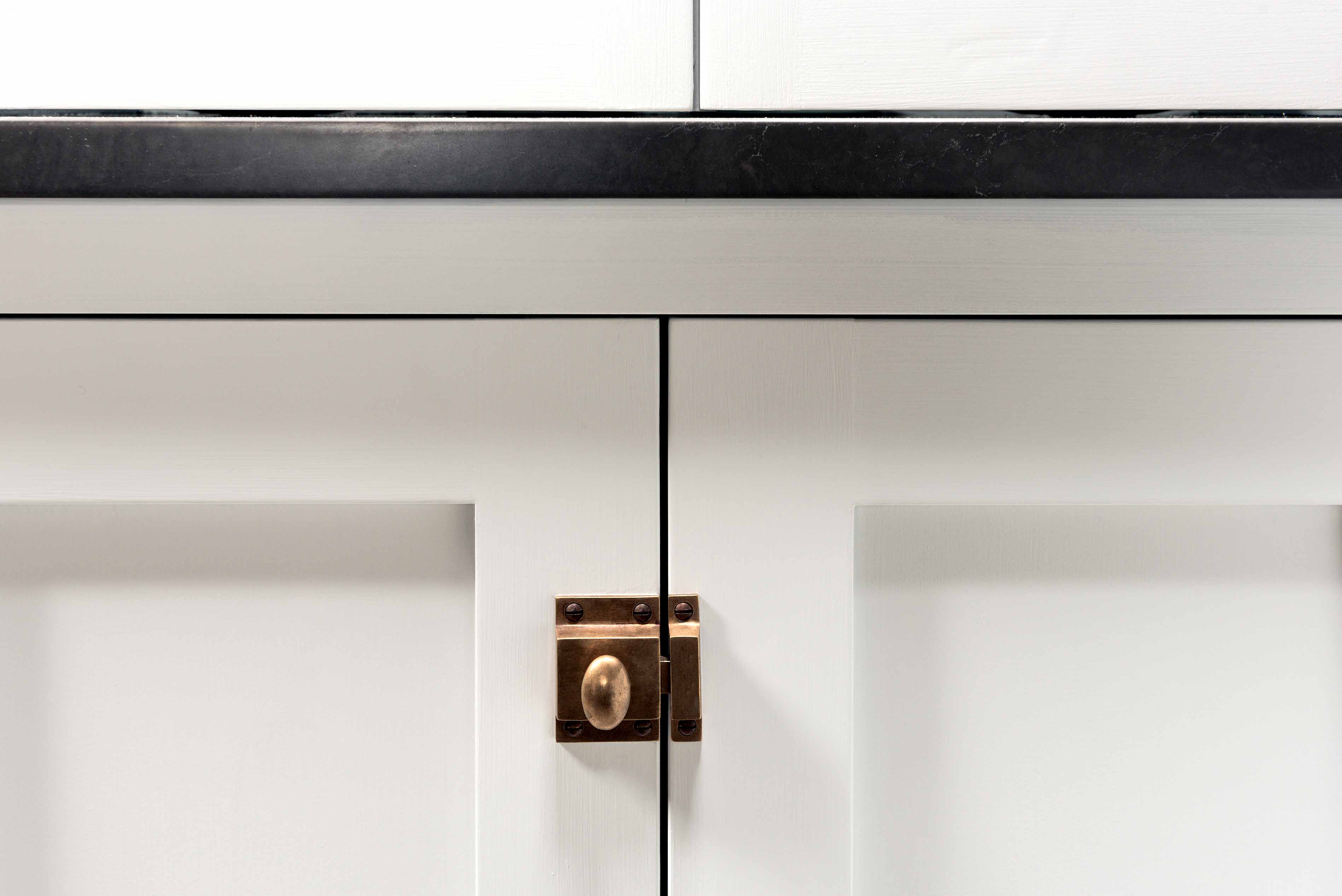 005. Bespoke kitchen shaker style Armac Martin Beardmores brass copper nickel chrome bronze espagnolette bolts ceramic cabinet hardware ironmongery near Hook, Hampshire