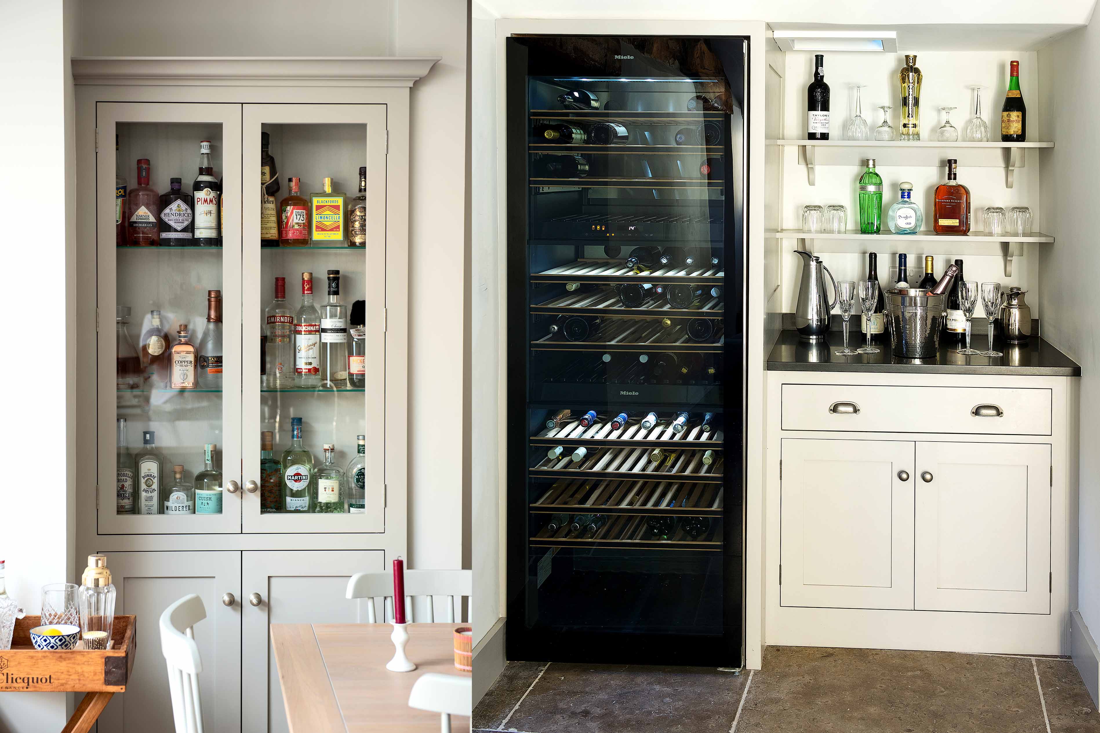 006. Bespoke kitchen shaker style drink spirits wine cabinet storage cigar humidor Perrin and Rowe Armac Martin Farrow and Ball near Hook, Hampshire