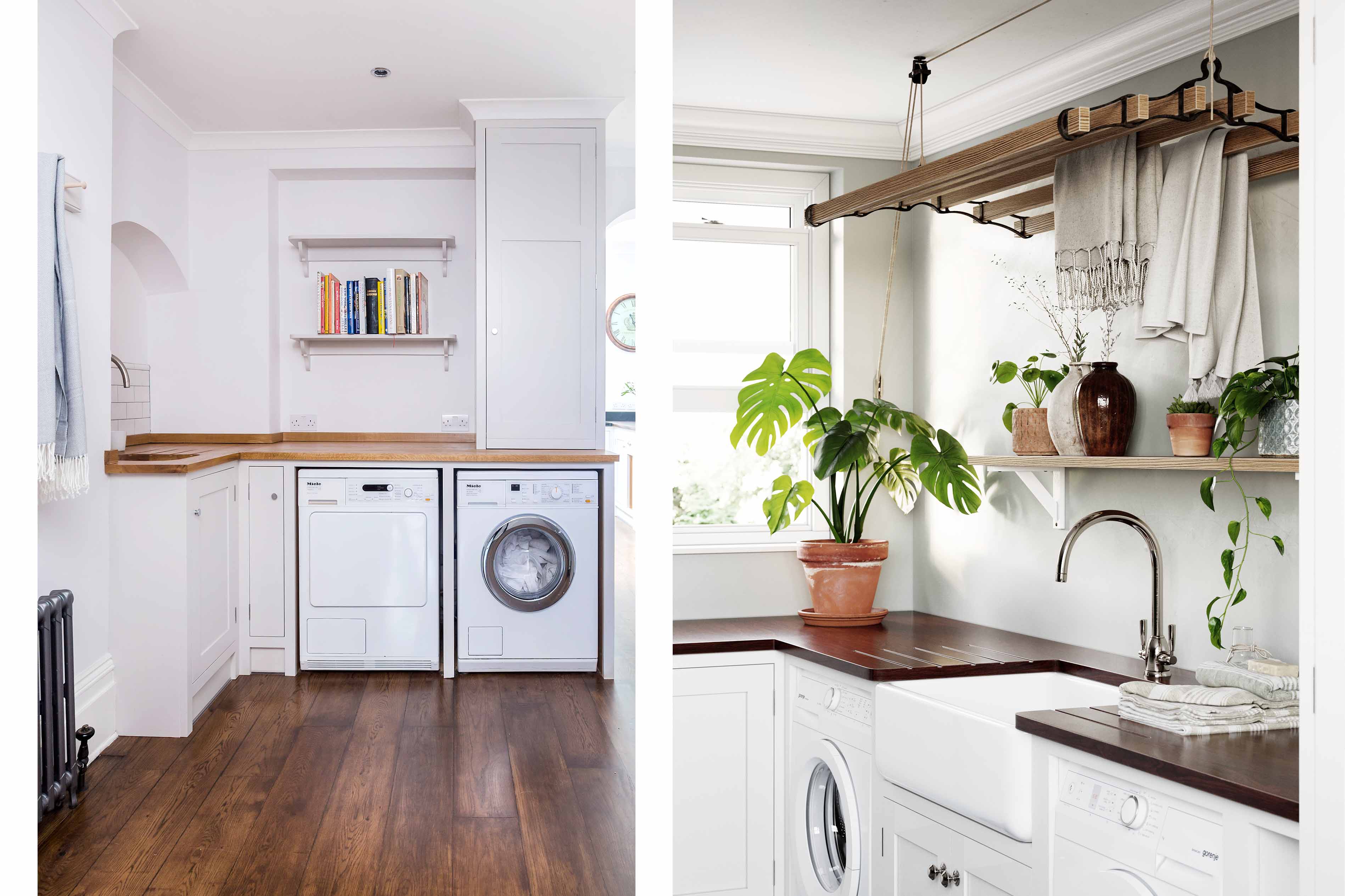 007. Bespoke utility laundry room in shaker style Mylands Farrow and Ball Clothes airer sheilas maid near Midhurst, West Sussex