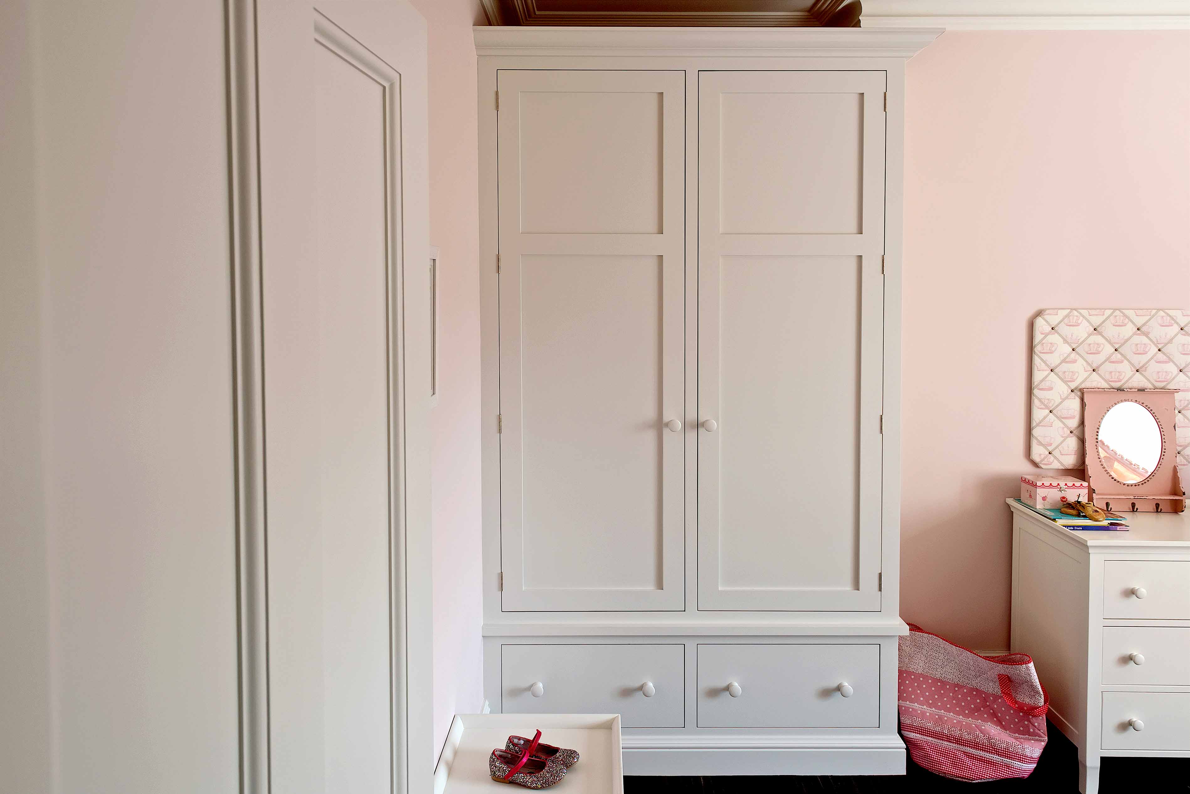 001. Bespoke fitted wardrobes childrens kids pink dressing room mylands farrow and ball armac martin near Farnham Surrey